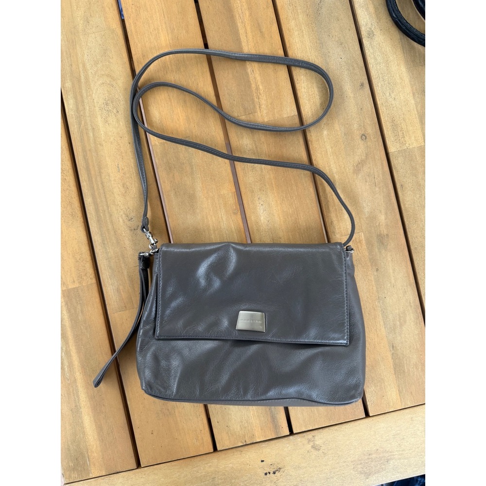 VINTAGE Perlina Gray Leather Crossbody Shoulder Bag, Soft Leather